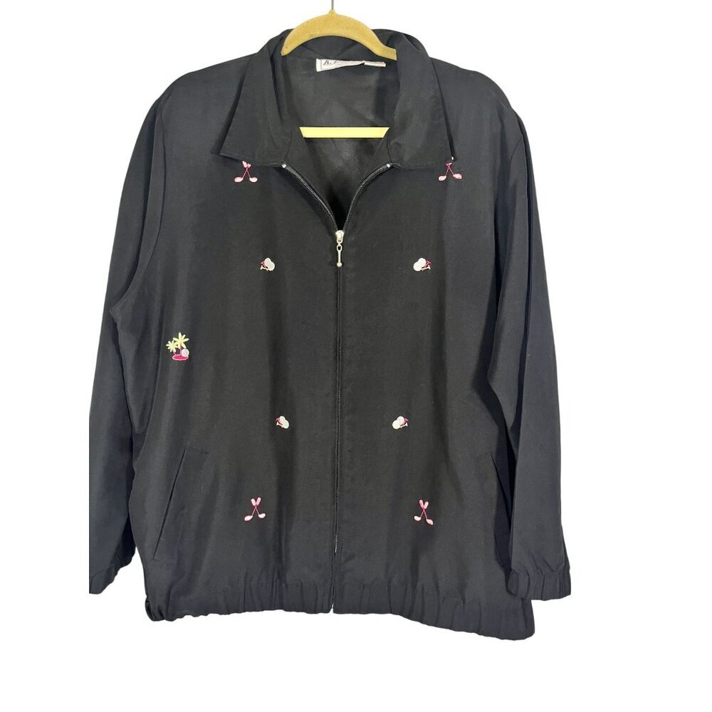 Retro Golf Embroidery Jacket 1X Black Preppy Resort Old Money Classic Chic 80s